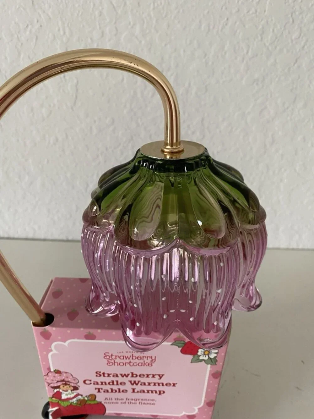 Strawberry Shortcake Candle Warmer Lamp Glass Shade PINK W/Marble Base VIRAL NEW